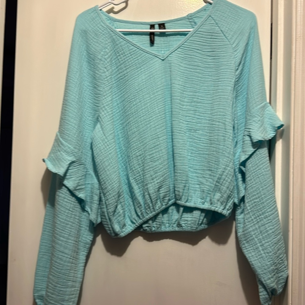 blue long sleeve blouse